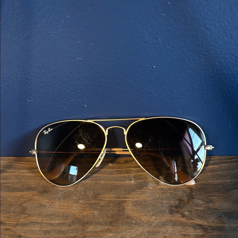 Ray-Ban Gold and Brown Aviator Sunglasses